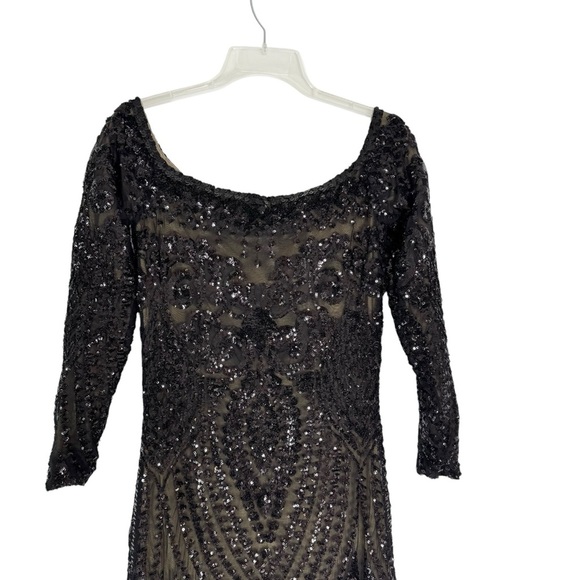 NWT Nadine Merabi Arabella Off The Shoulder Sequin Maxi Dress Black Size 10 - Picture 7 of 13